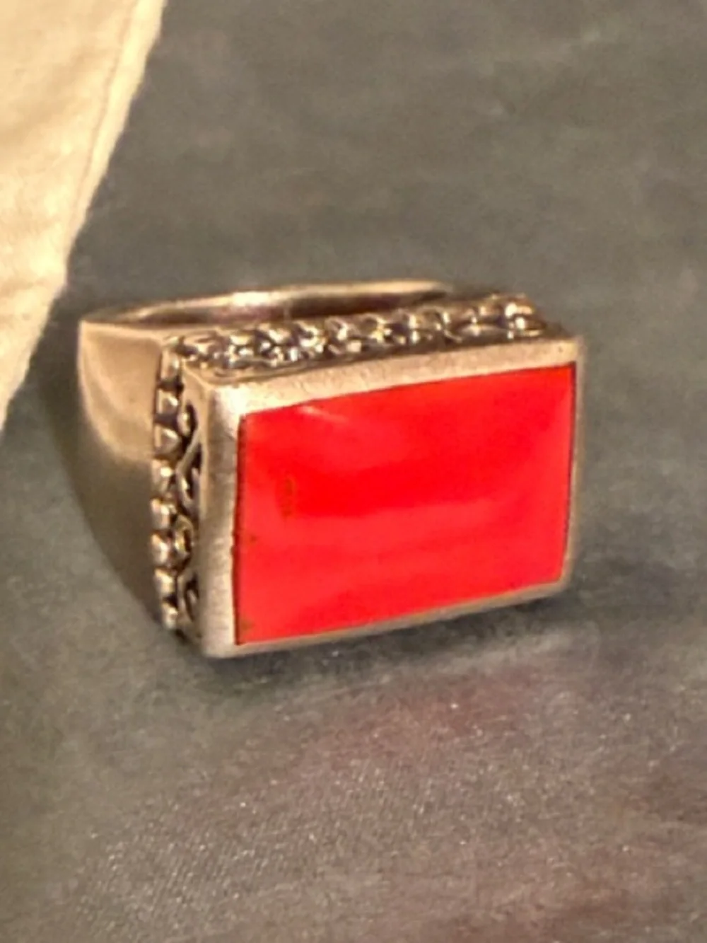 Vintage Turkish 925 Sterling Silver Red Agate Men's Ring